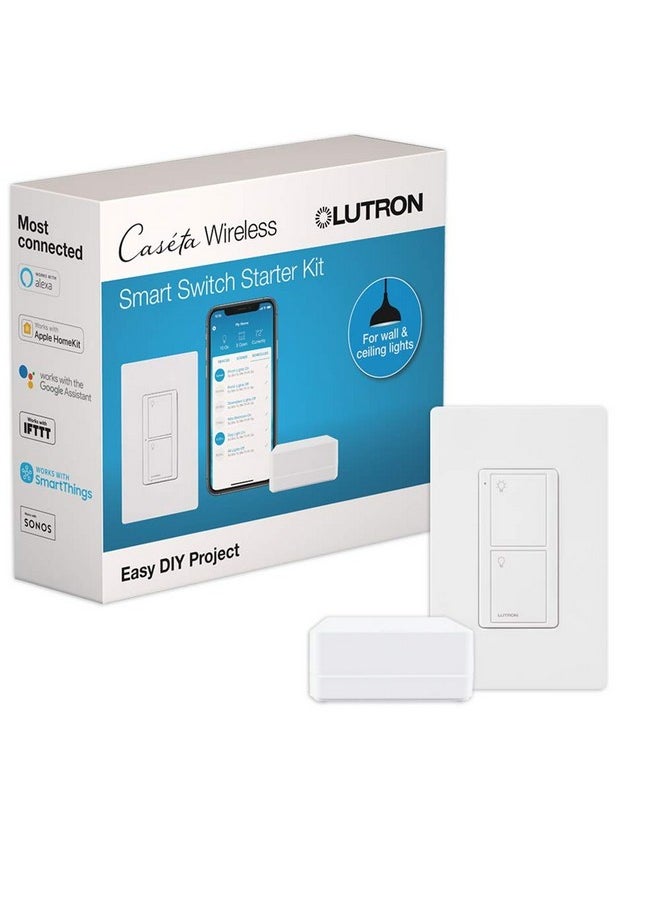 LUTRON Lutron Caseta Smart Switch Starter Kit | Compatible with Alexa, Apple HomeKit, and the Google Assistant | P-BDG-PKG1WS | White  - Image 1