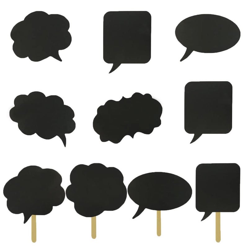 10pcs Blank Photo Booth Props Mini Photo Booth Blank Signs Tvorvik Writable Chalkboard Props with Chalk and Sticks Black Speech Bubble Signs Fit for Wedding Party Birthday Party Baby Shower