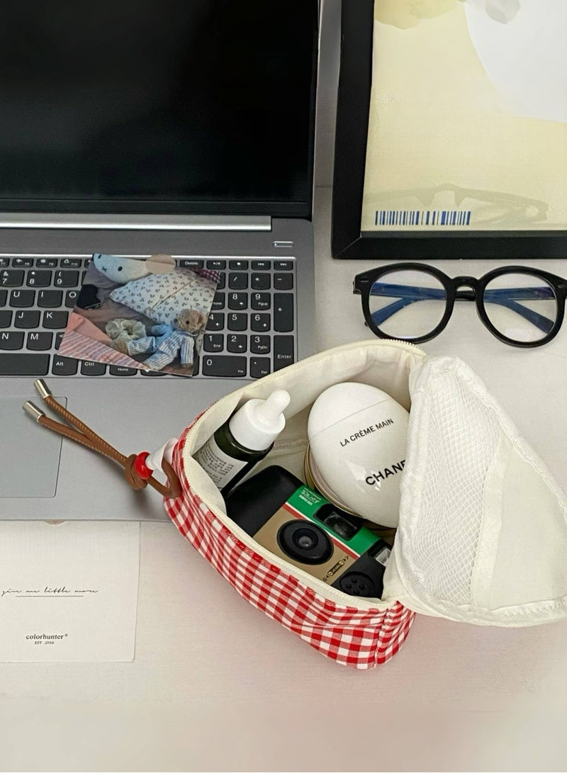 Paraphrase Cute Gingham Travel Makeup Bag – Large-Capacity Multi-Functional Storage Pouch with Unique Design - Image 2