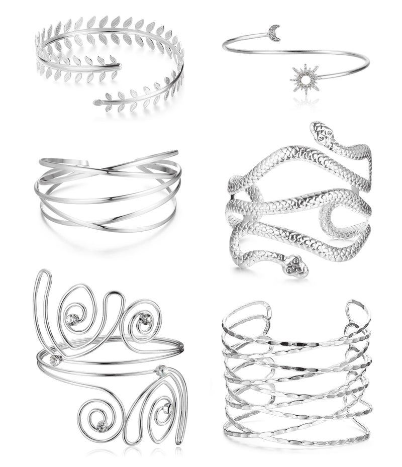 Jojomina Rhinestone Arm Cuff Jewelry for Women Multilayer Arm Bracelet Upper Arm Jewelry Crystal Silver Prom Bridal Bangle for Party Bride Wedding - Image 3