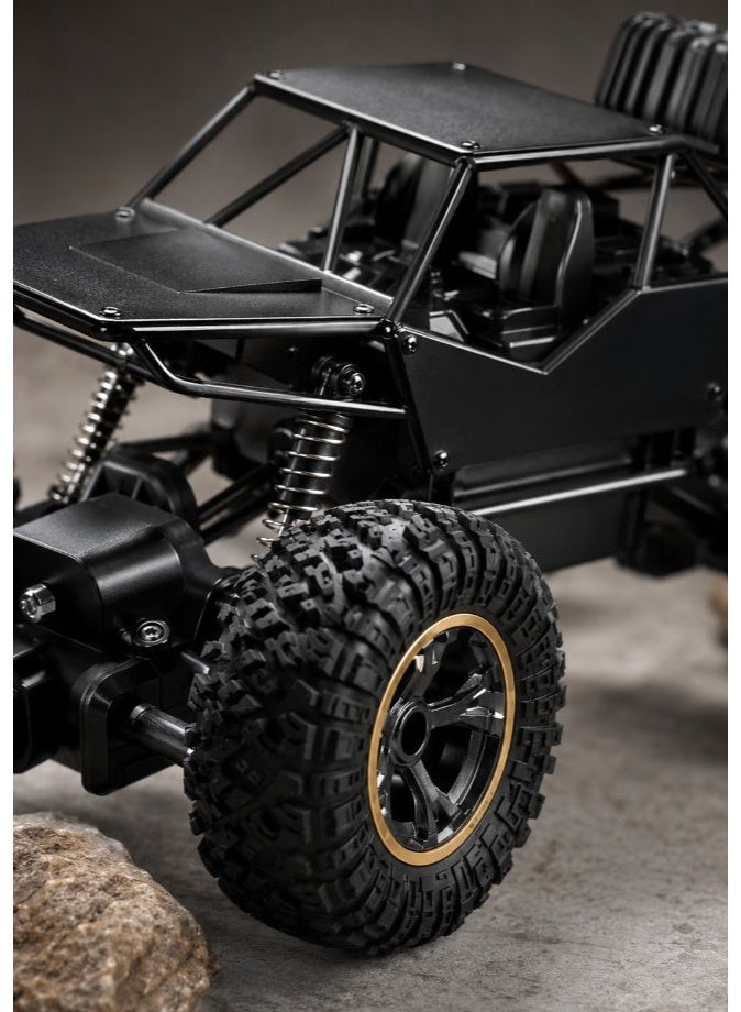 DAT RC Rock Crawler Off-Road Monster Truck with Remote Control, Rechargeable Battery & Roll Cage, 20CM, Black & Gold - Image 3