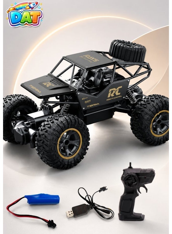 DAT RC Rock Crawler Off-Road Monster Truck with Remote Control, Rechargeable Battery & Roll Cage, 20CM, Black & Gold - Image 1