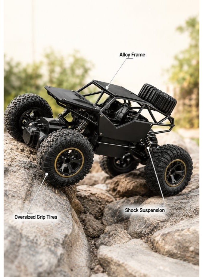 DAT RC Rock Crawler Off-Road Monster Truck with Remote Control, Rechargeable Battery & Roll Cage, 20CM, Black & Gold - Image 4
