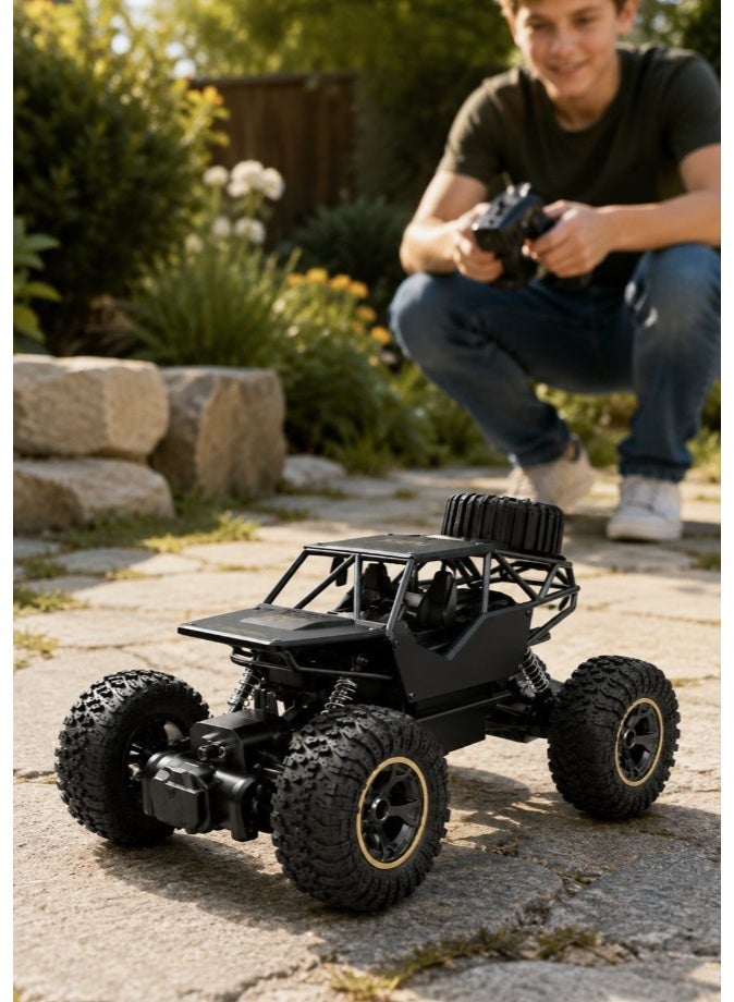 DAT RC Rock Crawler Off-Road Monster Truck with Remote Control, Rechargeable Battery & Roll Cage, 20CM, Black & Gold - Image 2