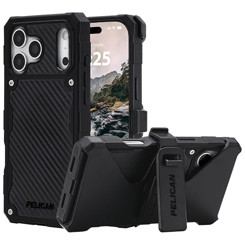 Pelican Shield iPhone 17 Pro Max Case Compatible with MagSafe Rugged Phone Case w 21ft MilitaryGrade Drop Protection Heavy Duty Phone Cover wBelt Clip Holster for iPhone 17 Pro Max Carbon - Image 1