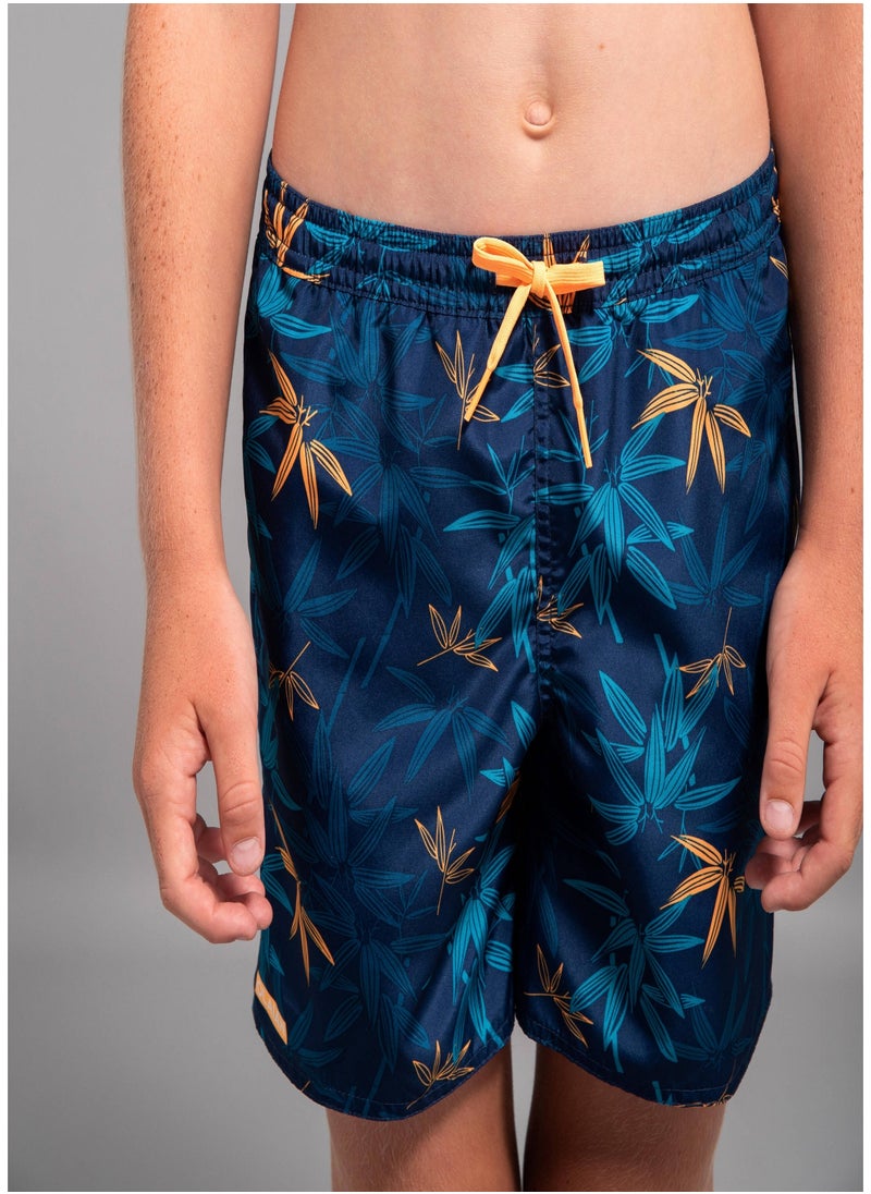 OLAIAN OLAIAN by DECATHLON, Boys’ surfing swim shorts with pockets - 100 Stories navy blue bamboo  - Image 2