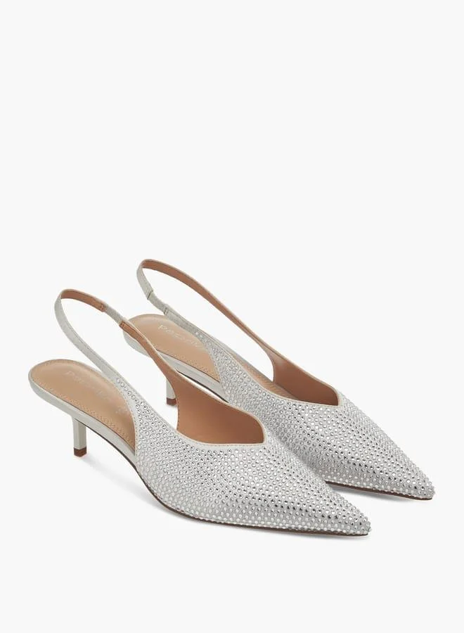 Paprika IVORY Women's Embellished Pointed Toe Slingback Slip-On Shoes with Kitten Heels Ramadan Collection for Women | Best Price UAE