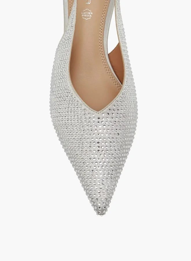 Paprika IVORY Women's Embellished Pointed Toe Slingback Slip-On Shoes with Kitten Heels Ramadan Collection for Women | Best Price UAE