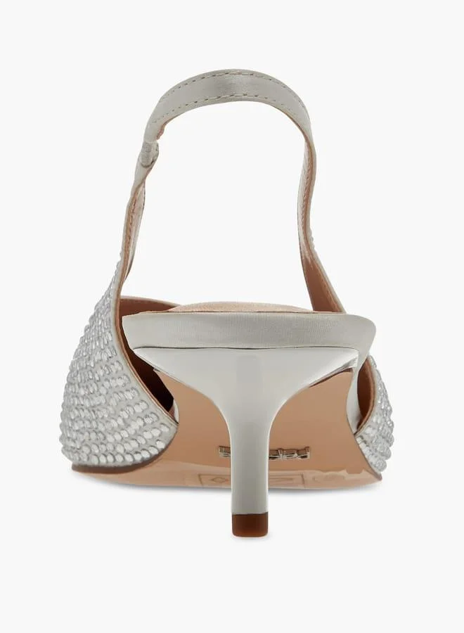 Paprika IVORY Women's Embellished Pointed Toe Slingback Slip-On Shoes with Kitten Heels Ramadan Collection for Women | Best Price UAE