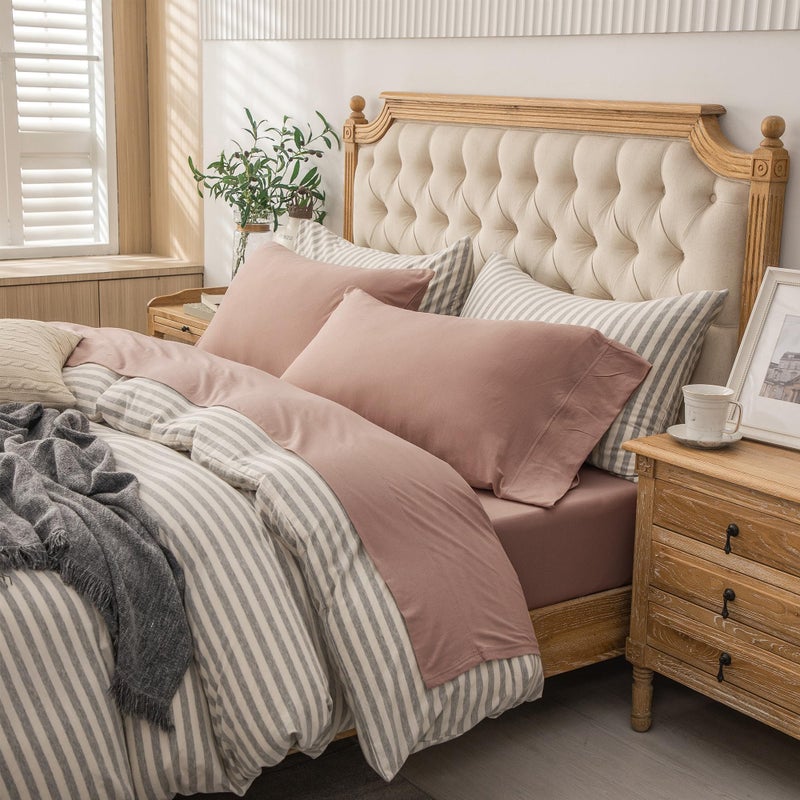 PURE ERA Jersey Knit 4pc Bed Sheet Set 100 TShirt Cotton Super Soft Comfy Breathable Fits Mattress Up to 20 Extra Deep Pocket Solid Petal Pink Queen
