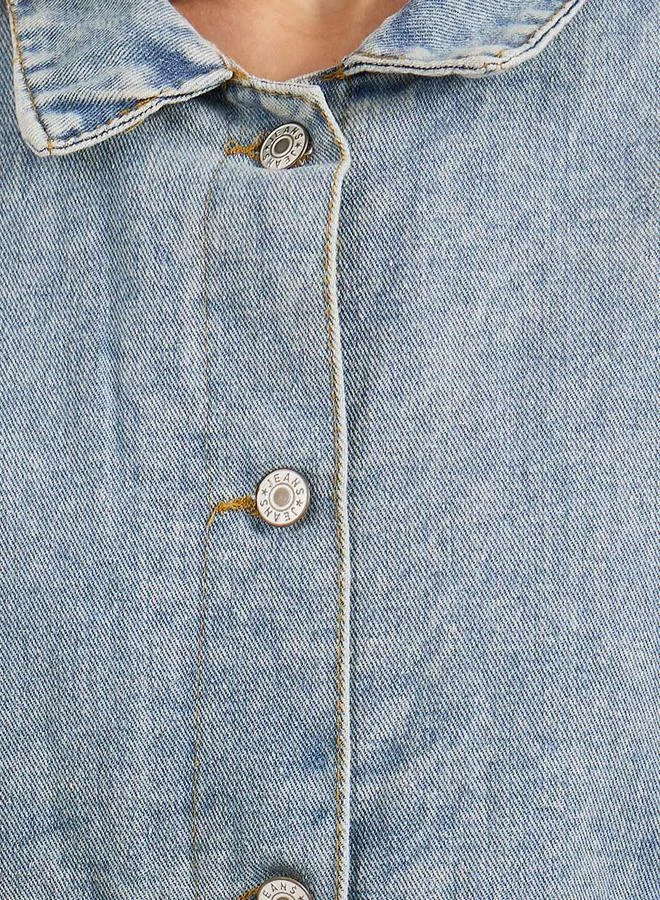 Styli Oversized Longline Denim Jacket with Flap Pocket