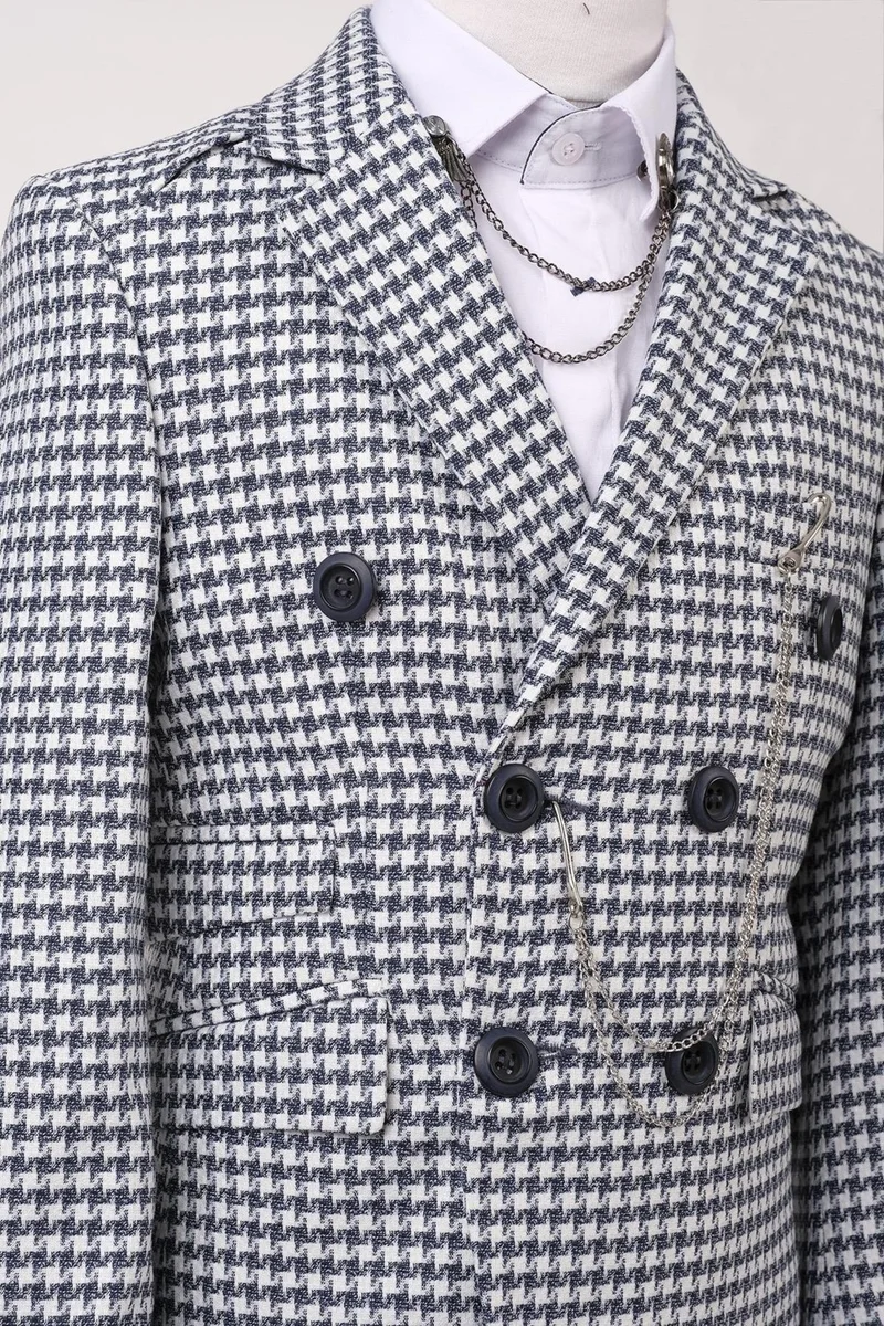 دكتور جونيور Boy Double Breasted Jacket Houndstooth Pattern