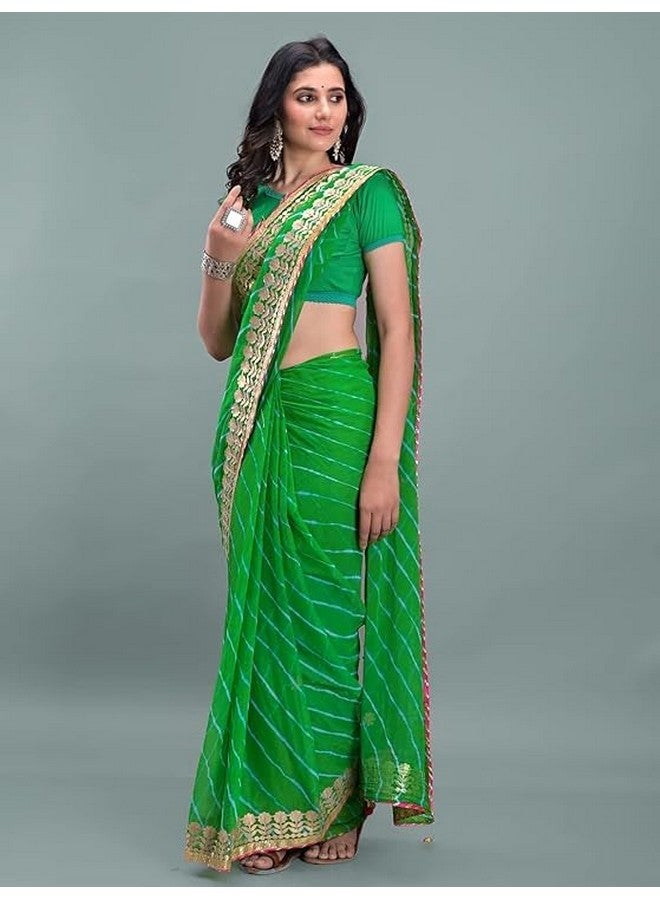 Indian Handicraft Chiffon Women's/Girls Stylish Tradition Leheriya Gota Patti Lace Saree With Un-stitched Blouse -894 - Image 5