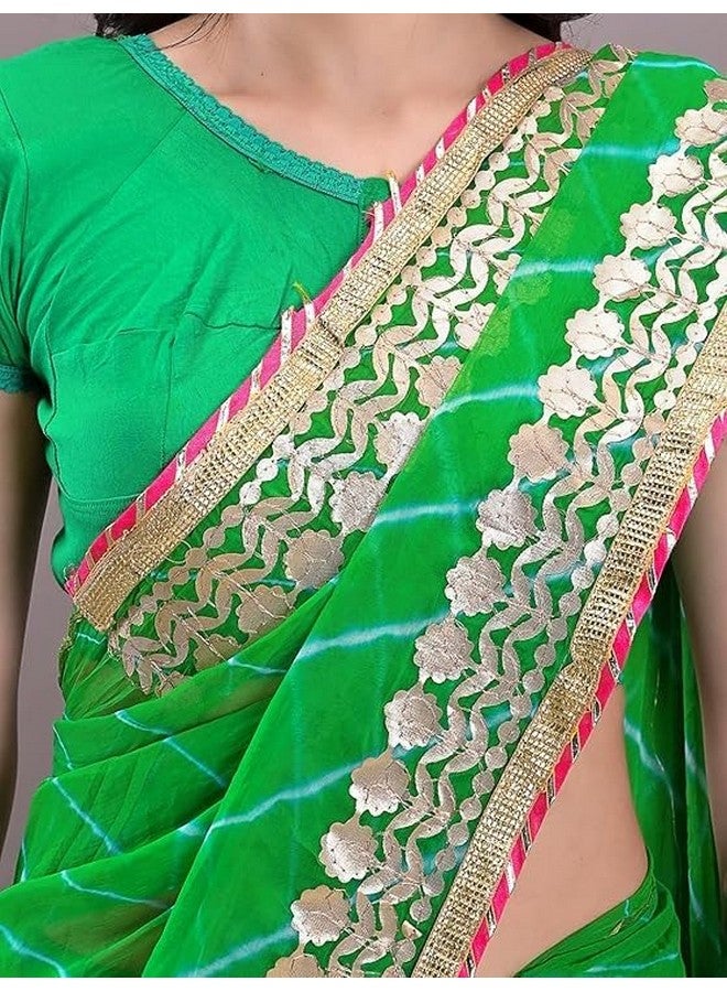 Indian Handicraft Chiffon Women's/Girls Stylish Tradition Leheriya Gota Patti Lace Saree With Un-stitched Blouse -894 - Image 4