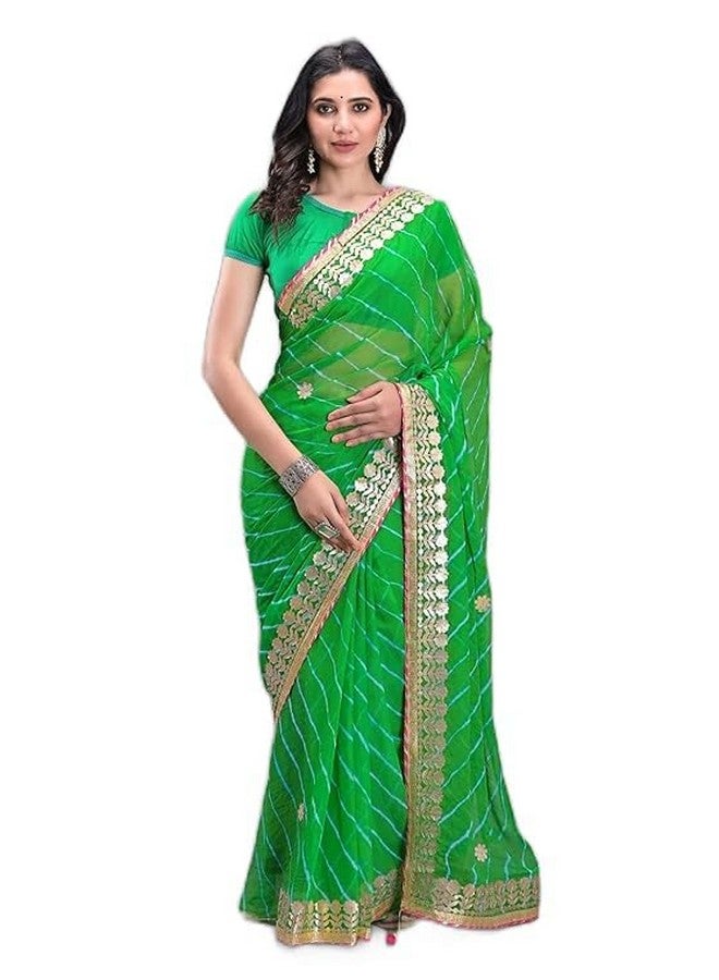 Indian Handicraft Chiffon Women's/Girls Stylish Tradition Leheriya Gota Patti Lace Saree With Un-stitched Blouse -894 - Image 1