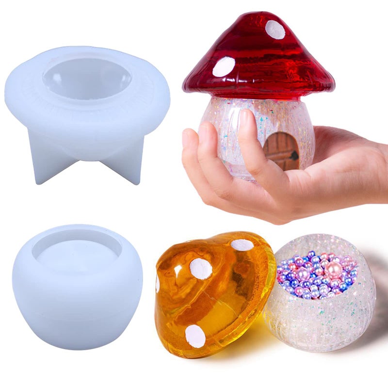 Voaesdk Mushroom Resin Jar Molds with Lid Cute Mushroom Silicone Moulds Jars Epoxy Mold for Jewelry Storage Box Candy Container Candle Holder DIY Craft Home Decor