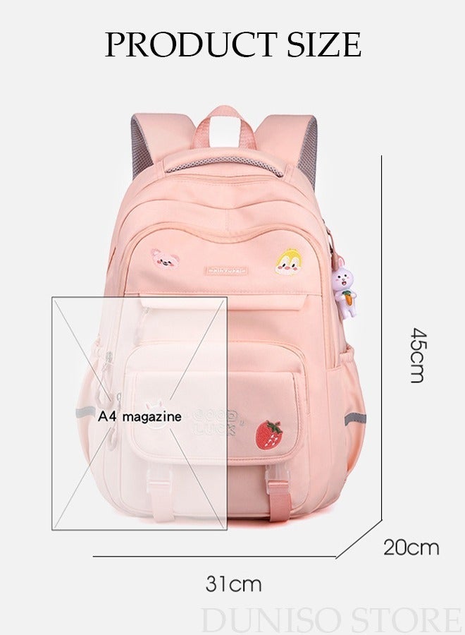 DUNISO Girl's School Backpack with Pencil Case Waterproof Book Bag with Compartments for Teen Girl Kid Students Elementary School Kids' School Bag With Large Capacity and Reflective strip - Image 2