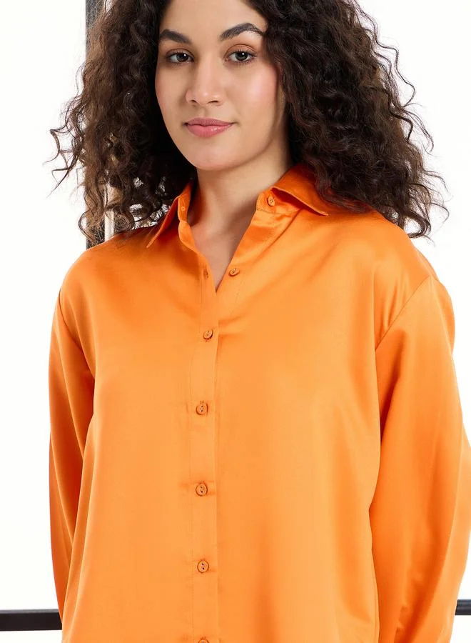 SASSAFRAS Solid Satin Longline Shirt & Straight Leg Pants Co-Ords by Styli