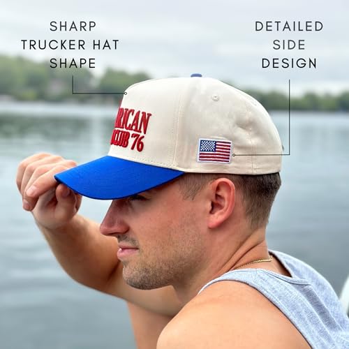 CITRUSY Vintage Sport Trucker Hat | Men & Women | Trendy Pickleball Golf Hats Men | American Country Western Cute Cowgirl Caps | Retro Baseball Cotton | Snapback (American Sports Club | Blue) - Image 5