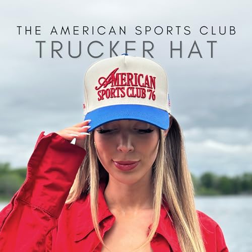 CITRUSY Vintage Sport Trucker Hat | Men & Women | Trendy Pickleball Golf Hats Men | American Country Western Cute Cowgirl Caps | Retro Baseball Cotton | Snapback (American Sports Club | Blue) - Image 4