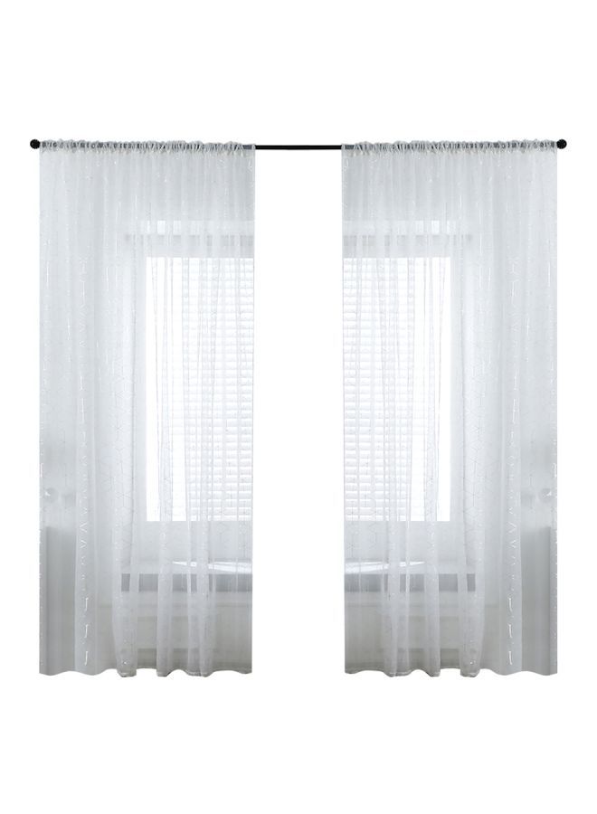 إسكدنيا طقم ستائر شبه شفافة بطبعة أشكال هندسية مكون من قطعتين أبيض/فضي 55x102بوصة - Image 1