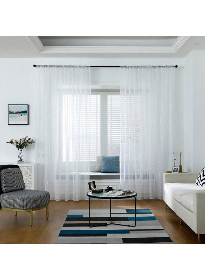 إسكدنيا طقم ستائر شبه شفافة بطبعة أشكال هندسية مكون من قطعتين أبيض/فضي 55x102بوصة - Image 5