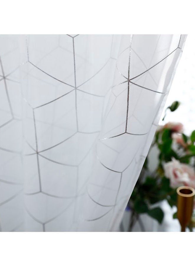 إسكدنيا طقم ستائر شبه شفافة بطبعة أشكال هندسية مكون من قطعتين أبيض/فضي 55x102بوصة - Image 4