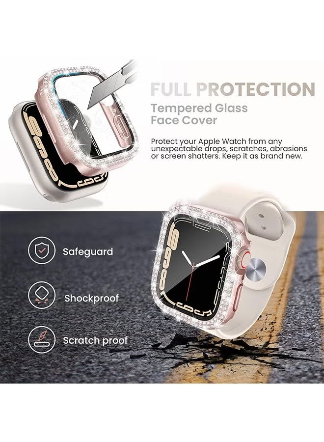 3Pcs Apple Watch 45mm Case for Series 9/8/7, Hard PC Diamond Bumper with Built-in Tempered Glass, Bling Protective Cover for Women Girls - Image 5