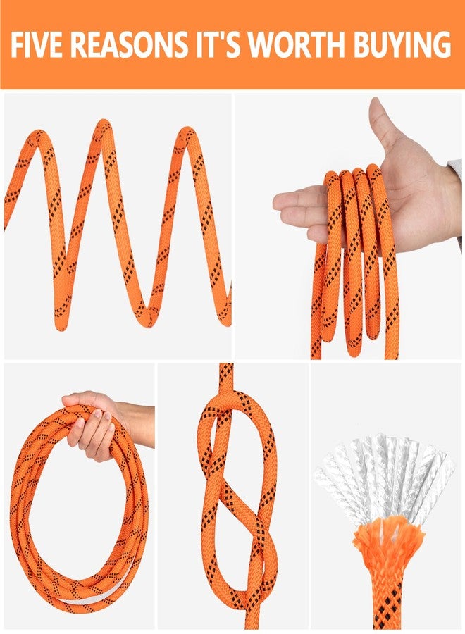 X XBEN Braided Polyester Arborist Rope 3/8 inch X 120ft, 48 Strands, 3430 LBS Breaking Strength Outdoor Rope, Arborist Rigging Rope for Rock Hiking Camping Swing Tree Rescue, Orange/Black - Image 5