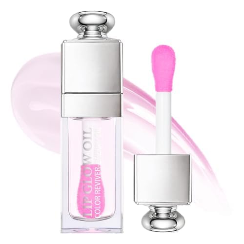 Plumping Lip OilHydrating Gloss Tinted Lip Balm Transparent Lip CareBig Brush Head Glitter ShineLong Lasting Nourishing Nonsticky Fresh Textureand Dry Lips Care Products02 OZ002CLEAR TO PINK