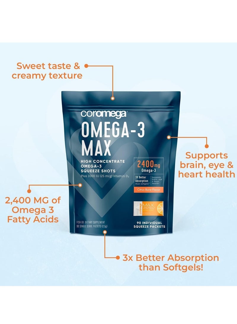 Coromega Omega-3 Fish Oil + Vitamin D Squeeze Packets Supports Brain & Heart Health 30 Servings, Coconut Bliss - Image 2