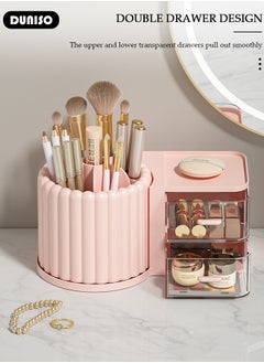 DUNISO Makeup Organizer, Large Capacity Skin Care Product Organizer with 2 Drawers, With Rotating Makeup Brush Holder Organizer, Bedroom Dresser Bathroom Vanity Countertop Cosmetic Organizer  - Image 2