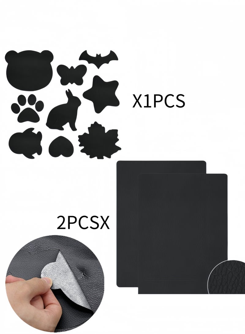 Generic 3-Piece Self-Adhesive Leather Repair Pieces, 2 Pieces of 7.87 x 11 Inch Leather Repair Tape, 1 Piece of Cut Pattern Repair Tape, Furniture Leather Repair Pieces, Sofa, Boat Seat, Furniture, Car Vinyl Leather Repair Kit (Black)  - Image 1