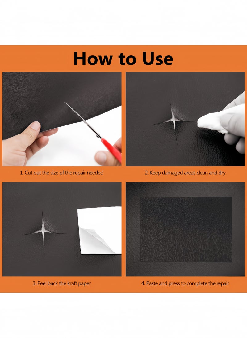 Generic 3-Piece Self-Adhesive Leather Repair Pieces, 2 Pieces of 7.87 x 11 Inch Leather Repair Tape, 1 Piece of Cut Pattern Repair Tape, Furniture Leather Repair Pieces, Sofa, Boat Seat, Furniture, Car Vinyl Leather Repair Kit (Black)  - Image 5