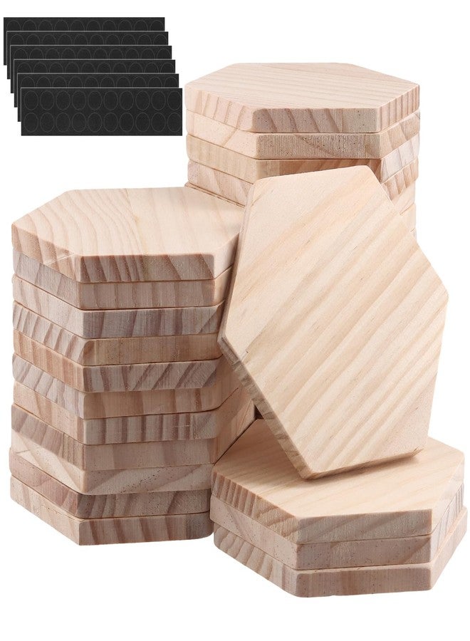 HOIGON 30 PCS Unfinished Wood Coasters, 4 Inch Hexagon Blank Wooden Craft Coaster with Non-Slip Dot Stickers, Wooden Coasters Bulk for Coffee Table, Dining Table, Bar - Image 1