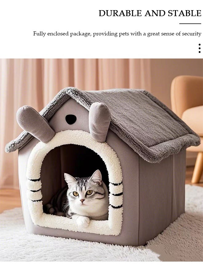 DUNISO Cat Beds for Indoor Cats, Cute Small Cat Cave Bed,  Bear Ear Semi-Enclosed, Foldable Dog Tent Bed with Removable Cushion Pillow, Soft Warm Dog House Be for Kittens Puppy Small Dogs, L-40*35*38CM - Image 5