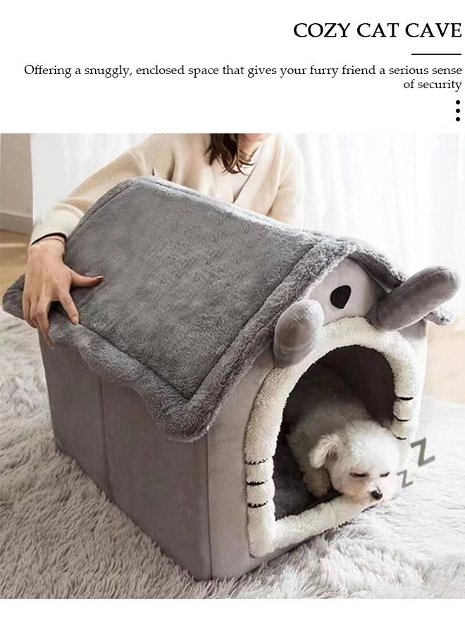 DUNISO Cat Beds for Indoor Cats, Cute Small Cat Cave Bed,  Bear Ear Semi-Enclosed, Foldable Dog Tent Bed with Removable Cushion Pillow, Soft Warm Dog House Be for Kittens Puppy Small Dogs, L-40*35*38CM - Image 4