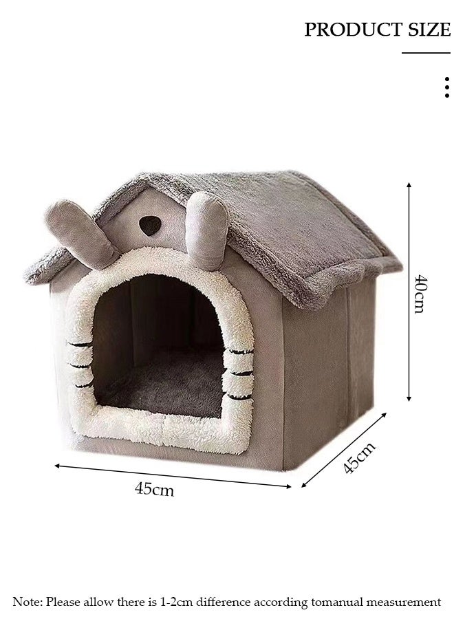DUNISO Cat Beds for Indoor Cats, Cute Small Cat Cave Bed,  Bear Ear Semi-Enclosed, Foldable Dog Tent Bed with Removable Cushion Pillow, Soft Warm Dog House Be for Kittens Puppy Small Dogs, L-40*35*38CM - Image 2