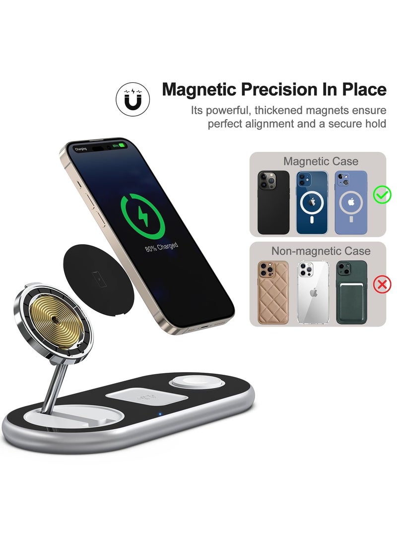 GUDOO 3 in 1 Magnetic Wireless Charger Foldable Fast Mag-Safe Wireless Charging Station for Phone 14 13 12 Pro Max/Pro/Mini/Plus Watch Ultra 8/7/SE/6/5/4/3/2/1 AirPods pro/2/3 Mag-Safe Charger  - Image 3