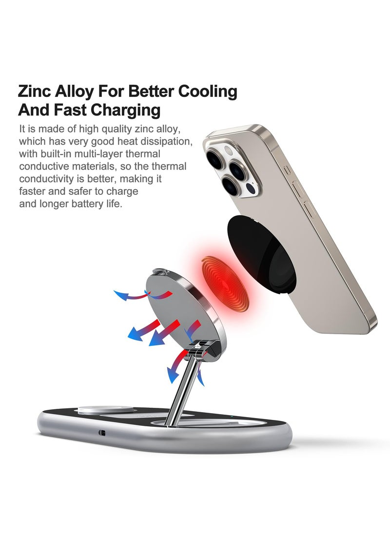 GUDOO 3 in 1 Magnetic Wireless Charger Foldable Fast Mag-Safe Wireless Charging Station for Phone 14 13 12 Pro Max/Pro/Mini/Plus Watch Ultra 8/7/SE/6/5/4/3/2/1 AirPods pro/2/3 Mag-Safe Charger  - Image 2