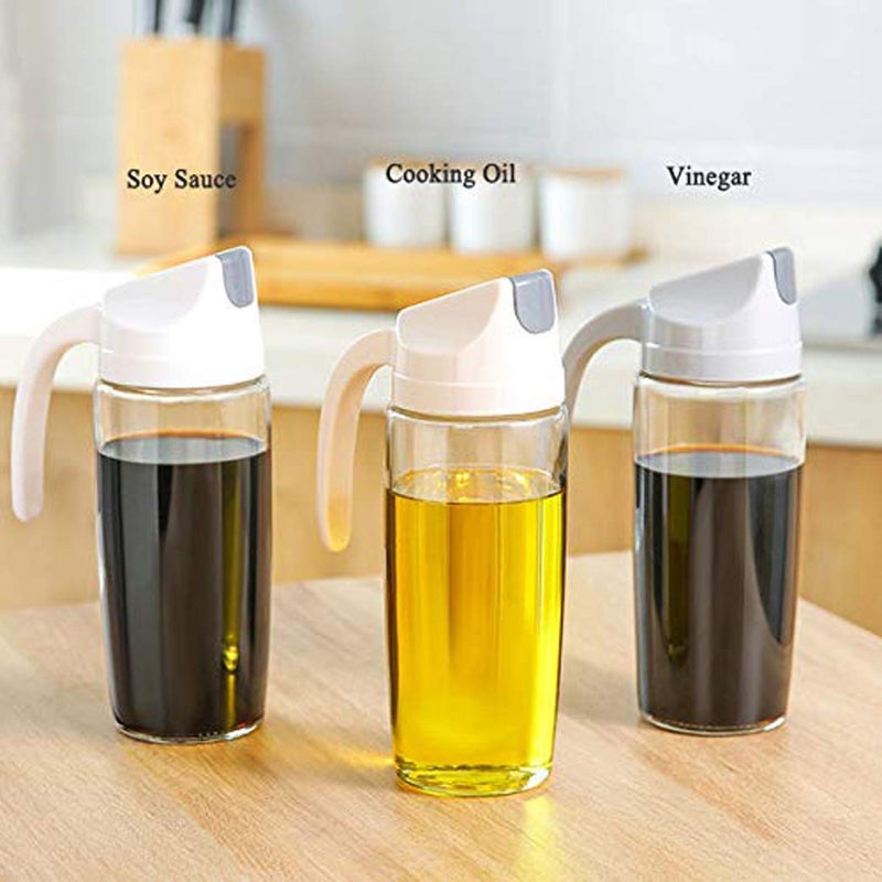EASY SHOPE Auto Flip Oil Glass Bottle 600ml Leakproof Condiment Container with Automatic Cap and Stopper NonDrip Spout NonSlip Handle for Kitchen Cooking Set of 1 - Image 5