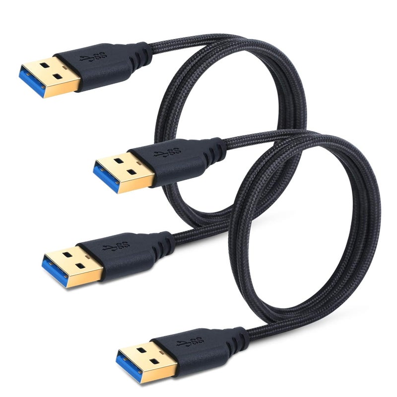 كابل USB إلى USB، مجموعة المكونة من قطعتين بطول 3 أقدام/1 متر، كابل USB 3.0 من النوع A ذكر إلى ذكر مضفر - كابل USB قصير من ذكر إلى ذكر لنقل البيانات، وأغلفة القرص الصلب، ومشغل DVD، ومبرد الكمبيوتر المحمول وغيرها - Image 1
