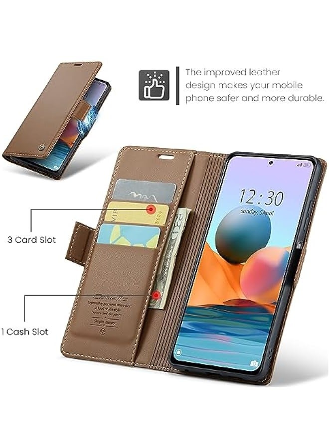 Xiaomi Redmi Note 10 Pro 4G\/Note 10 Pro Max Leather Flip Case - RFID Blocking, Slim Shockproof Wallet Cover with Card Holder, Kickstand, Cash Slot, Magnetic Closure (Brown) - Image 3