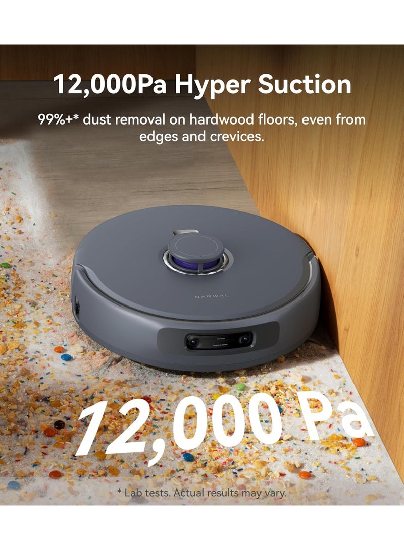 NARWAL Freo Z Ultra Robot Vacuum and Mop Combo, Dual RGB Cameras and Chips, AI Avoidance, 12000Pa Suction, Real-Time Decisions, Adaptive Hot-Water Self Wash & Self Emptying, Pet Hair, Quiet, Grey - Image 4