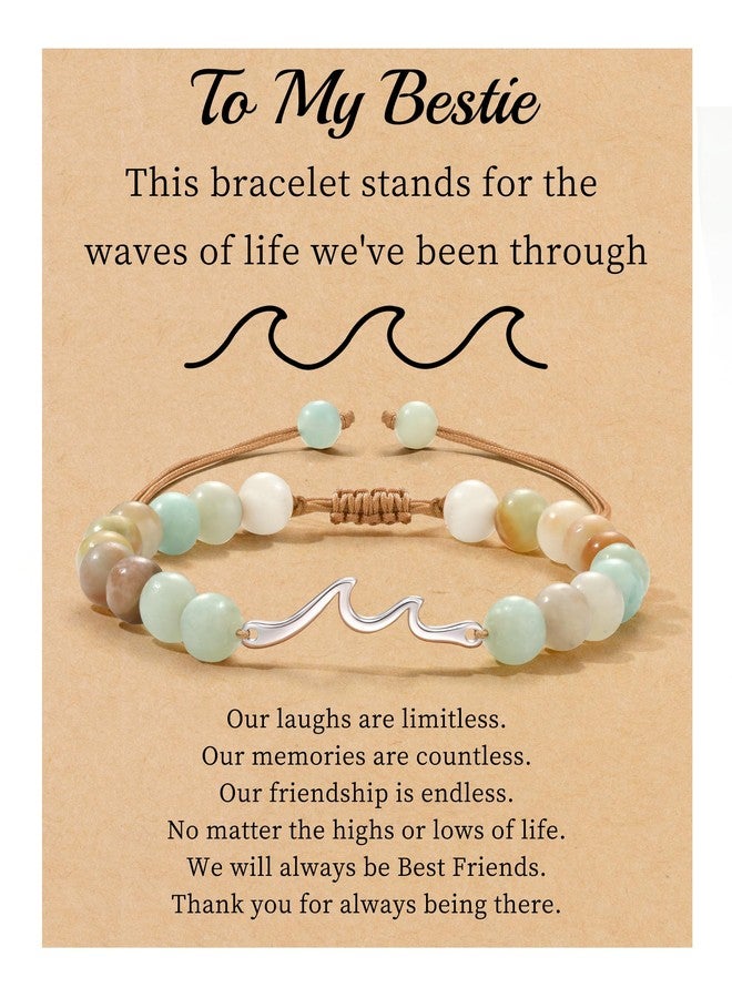 Sistble Bestie Gifts for Women, Mothers Day Gifts for Bestie Wave Bracelet for Women Natural Stone Beaded Bracelet Inspirational Gift Birthday Friendship Jewelry - Image 1