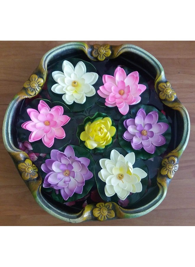 TIED RIBBONS Set Of 4 Artificial Floating Lotus Flowers With Rubber Leaf For Outdoor Indoor Home Decoration And Craft (Multicolour, 4 Piece, 5 Cm X 10 Cm)  - Image 2