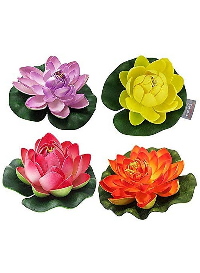 TIED RIBBONS Set Of 4 Artificial Floating Lotus Flowers With Rubber Leaf For Outdoor Indoor Home Decoration And Craft (Multicolour, 4 Piece, 5 Cm X 10 Cm)  - Image 1