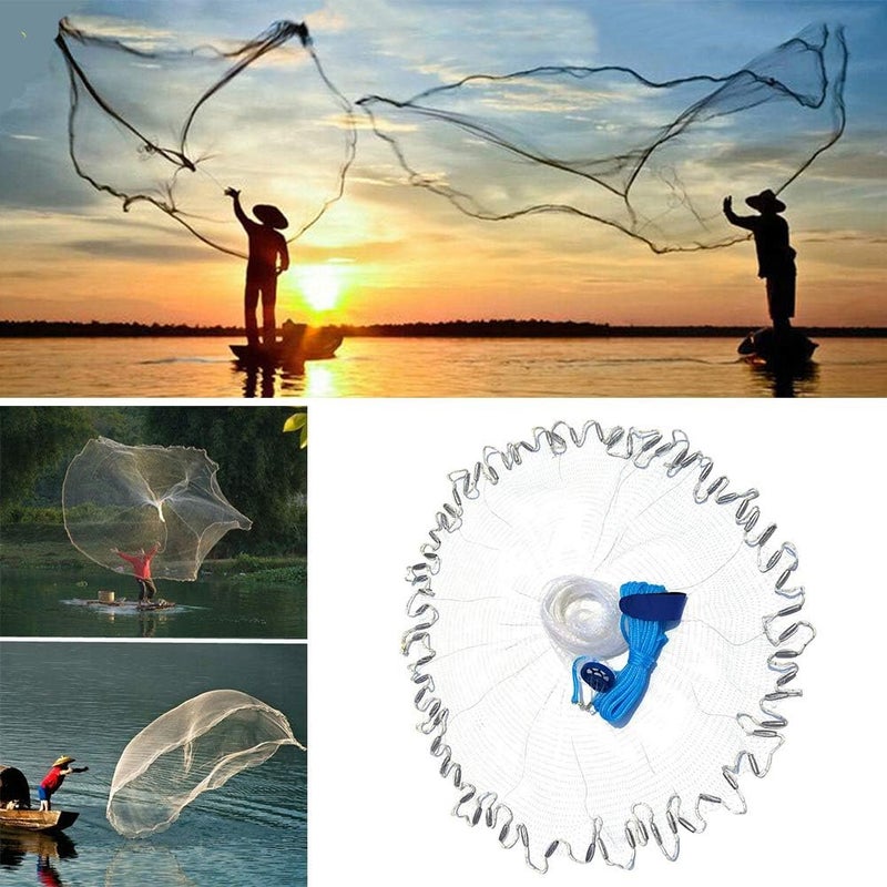 Yeahmart American Saltwater Fishing Cast Net for Bait Trap Fish 3ft/4ft/5ft/6ft/7ft/8ft/9ft/10ft Radius Casting Nets with Heavy Duty Real Zinc Sinker Weights, 3/8inch Mesh Size - Image 2