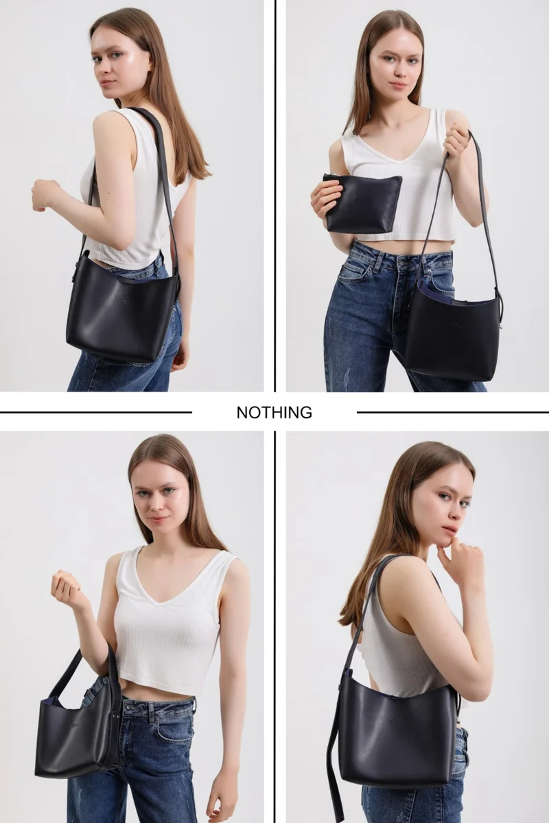 Nothing Women's Leather Snap Makeup Bag 3-Stage Design Adjustable Strap Hand, Shoulder and Crossbody Bag