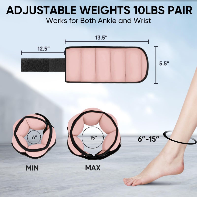 APEXUP 10lbs/Pair Adjustable Ankle Weights for Women and Men, Modularized Leg Weight Straps for Yoga, Walking, Running, Aerobics, Gym, Physical Therapy (Pastel Pink) - Image 2